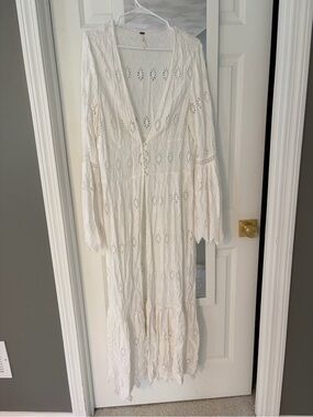 Free People Ivory Eyelet Maxi Coat Dress